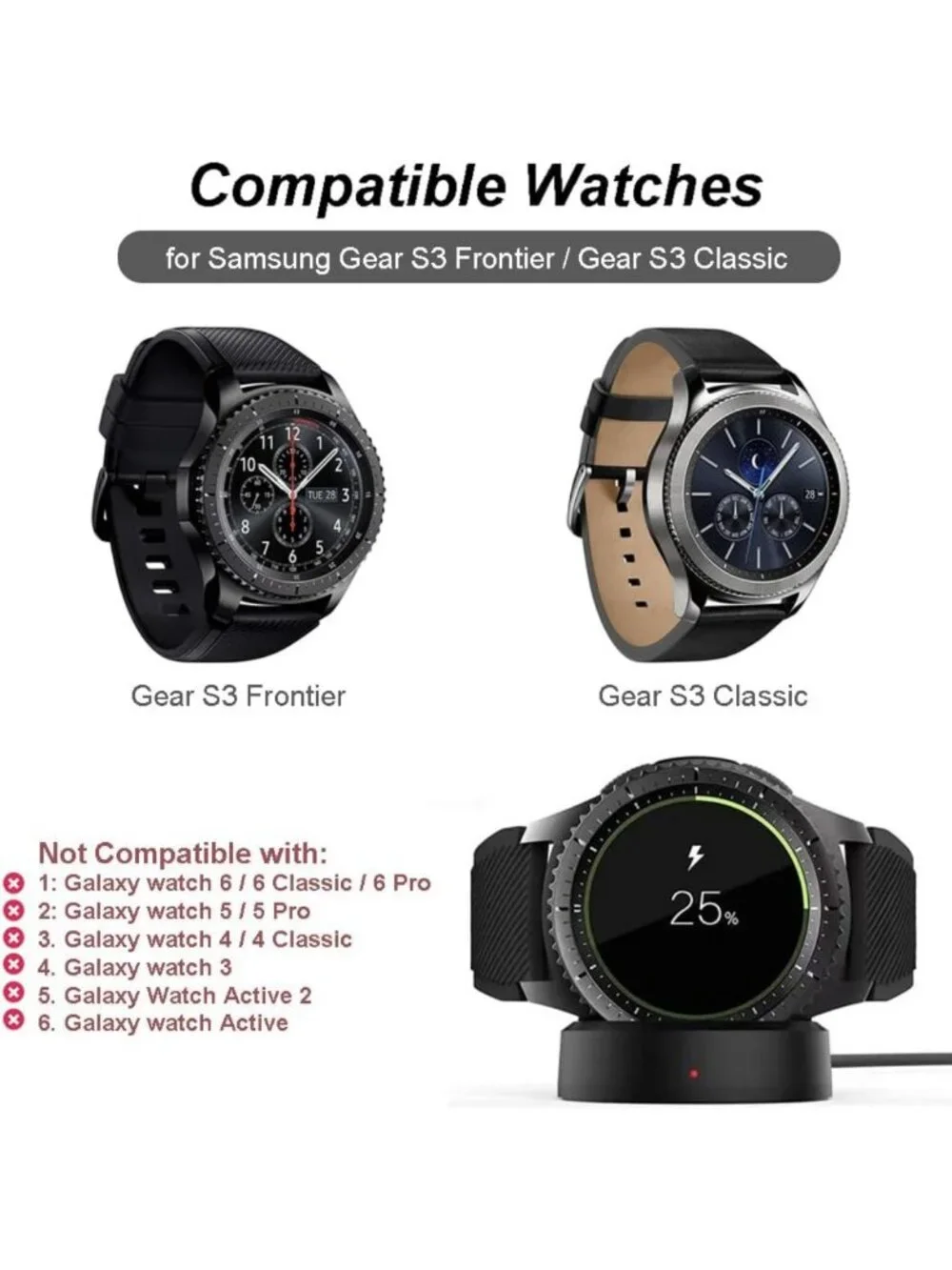 Smartwatch Charging Dock for Gear S3 Classic/Frontier - 2-Pack Cradle Charger
